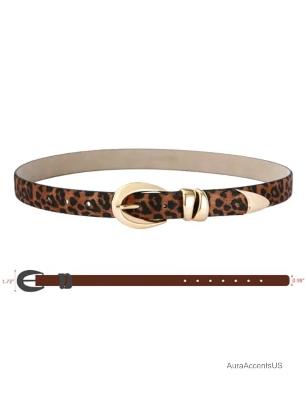 Faux Leather Belt with Gold Buckle for Women, Horse Hair Texture, Cinch Waist,